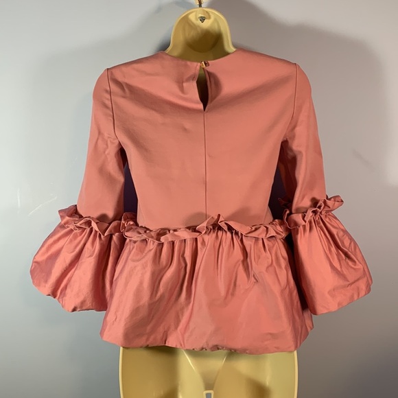 TED BAKER LONDON sherry dusky pink stretch peplum bell sleeve blouse size 0 XS - Picture 6 of 12